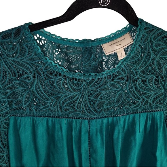Anthropologie Moulinette Soeurs Lace‎ Sleeve Blouse Top Teal Green Boho Bohemian - Picture 7 of 10